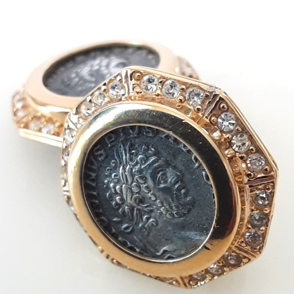 Carolee Jewelry - CAROLEE Roman Coin Crystal Octagon Gold Plate Couture Clip On Earrings - Vtg